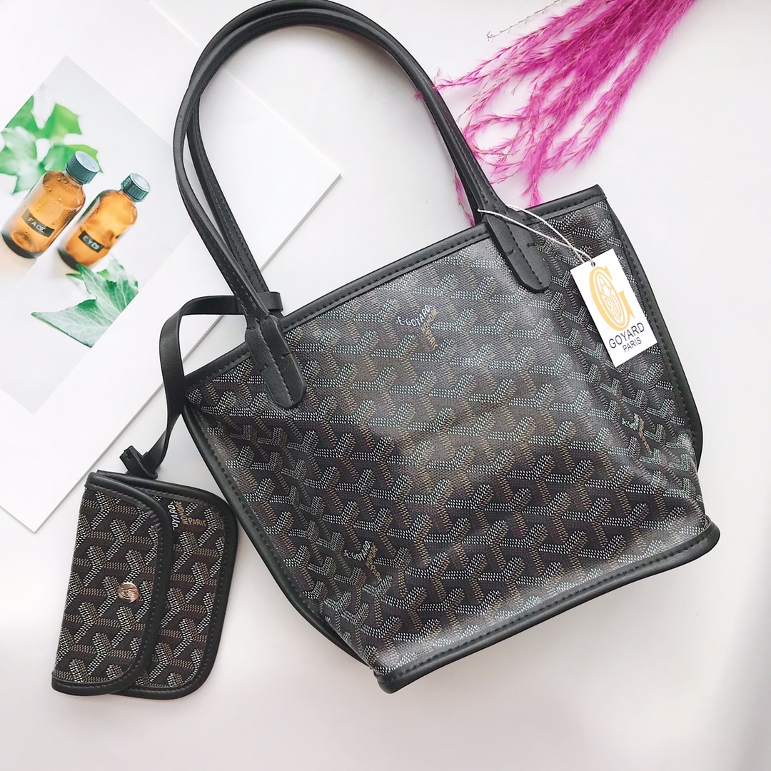 Goyard Goyardine Black Anjou Mini Reversible Tote Bag Silver Hardware - Bag