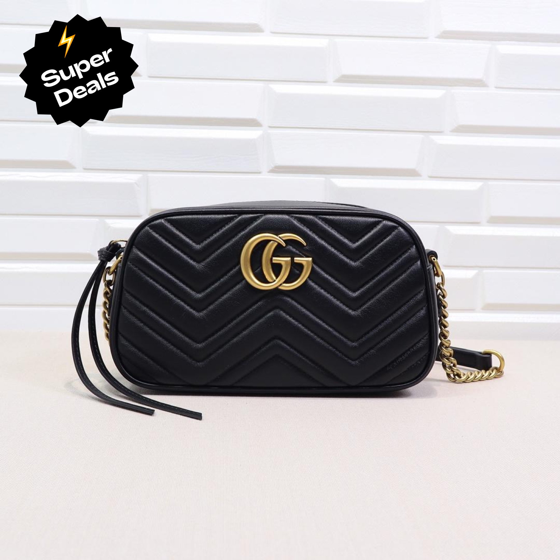 GUCCI Calfskin Matelasse GG Marmont Chain Shoulder Bag Black - Bag