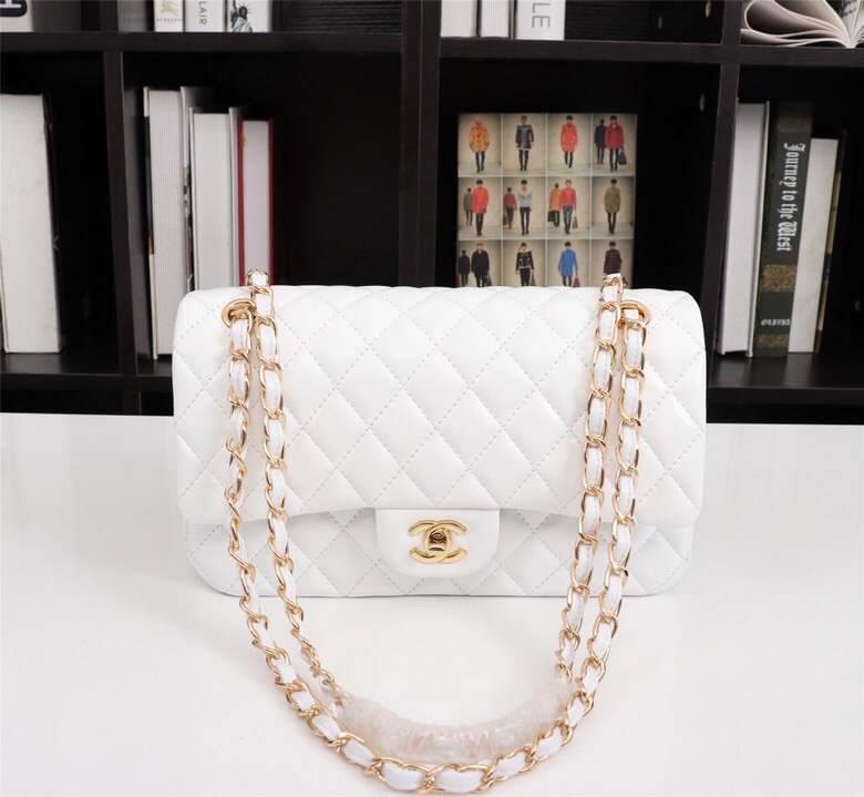 Chanel Classic Double Flap Bag White Golden Hardware - Bag