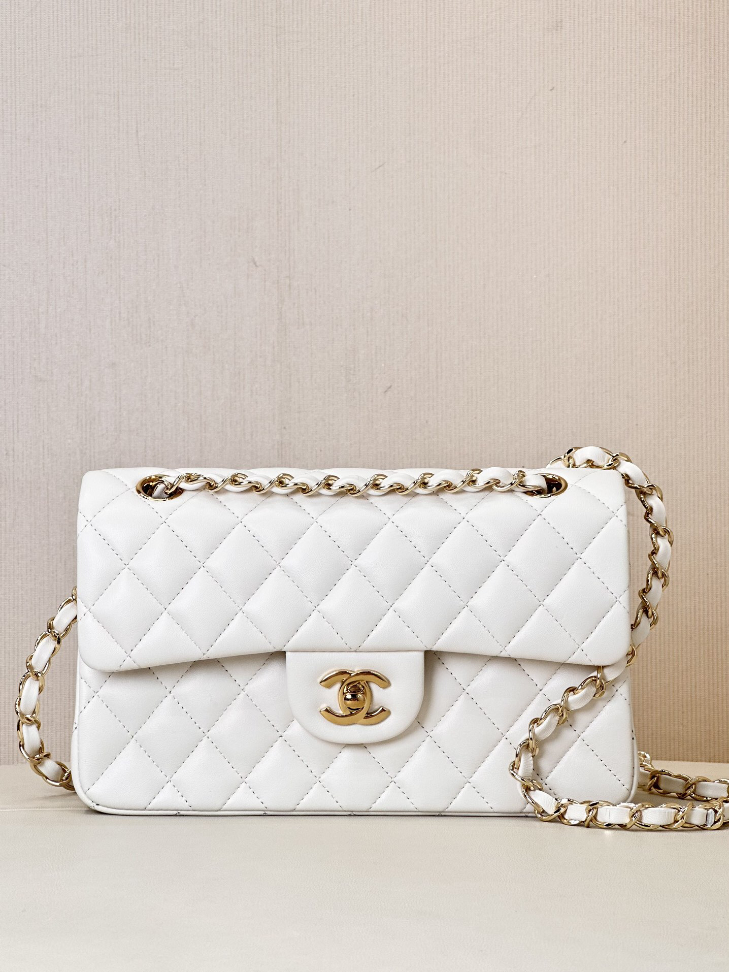 Chanel Classic Double Flag Bag White Leather Shoulder Bag