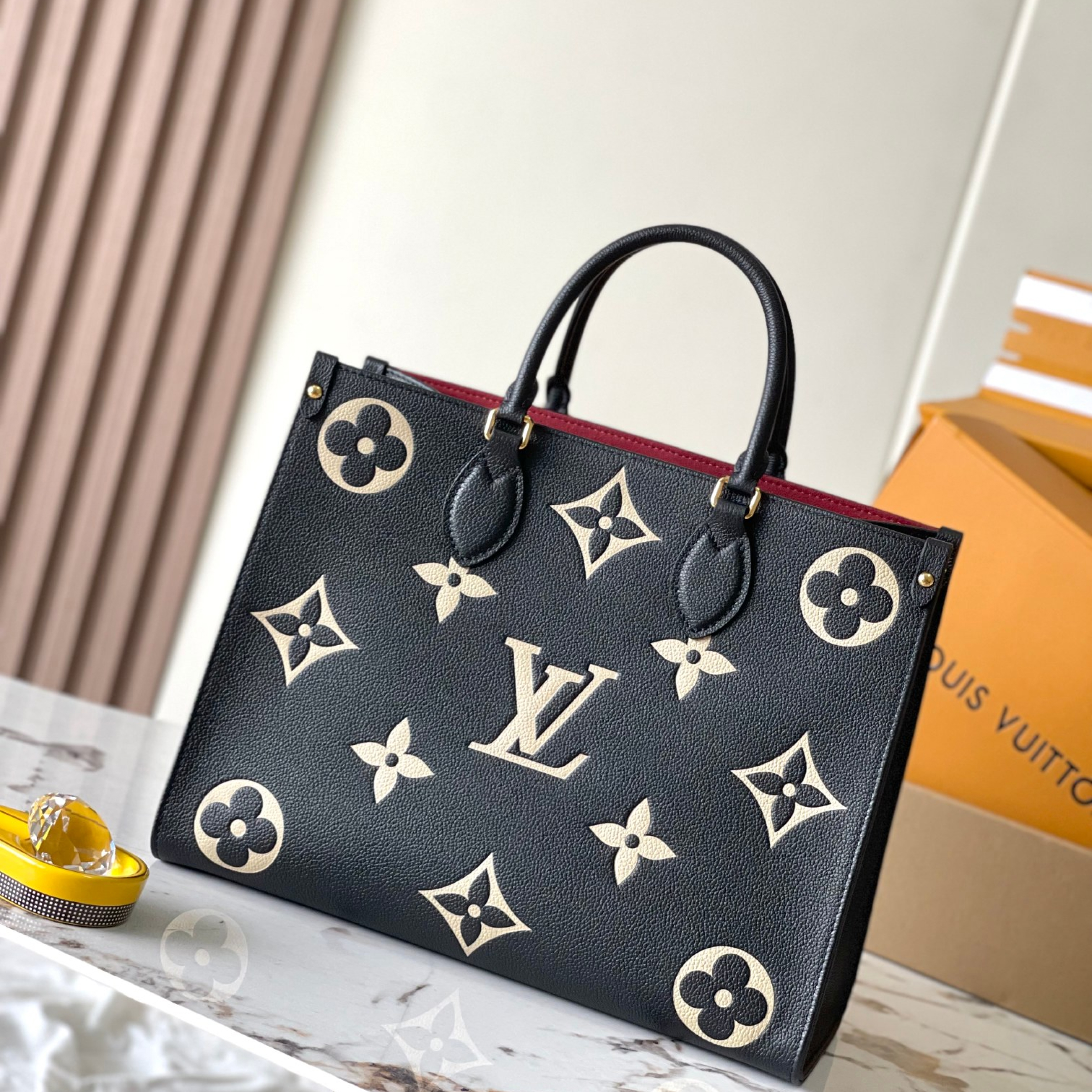 LOUIS VUITTON LV Bicolor Monogram Empreinte Leather Canvas Onthego MM Black - Bag