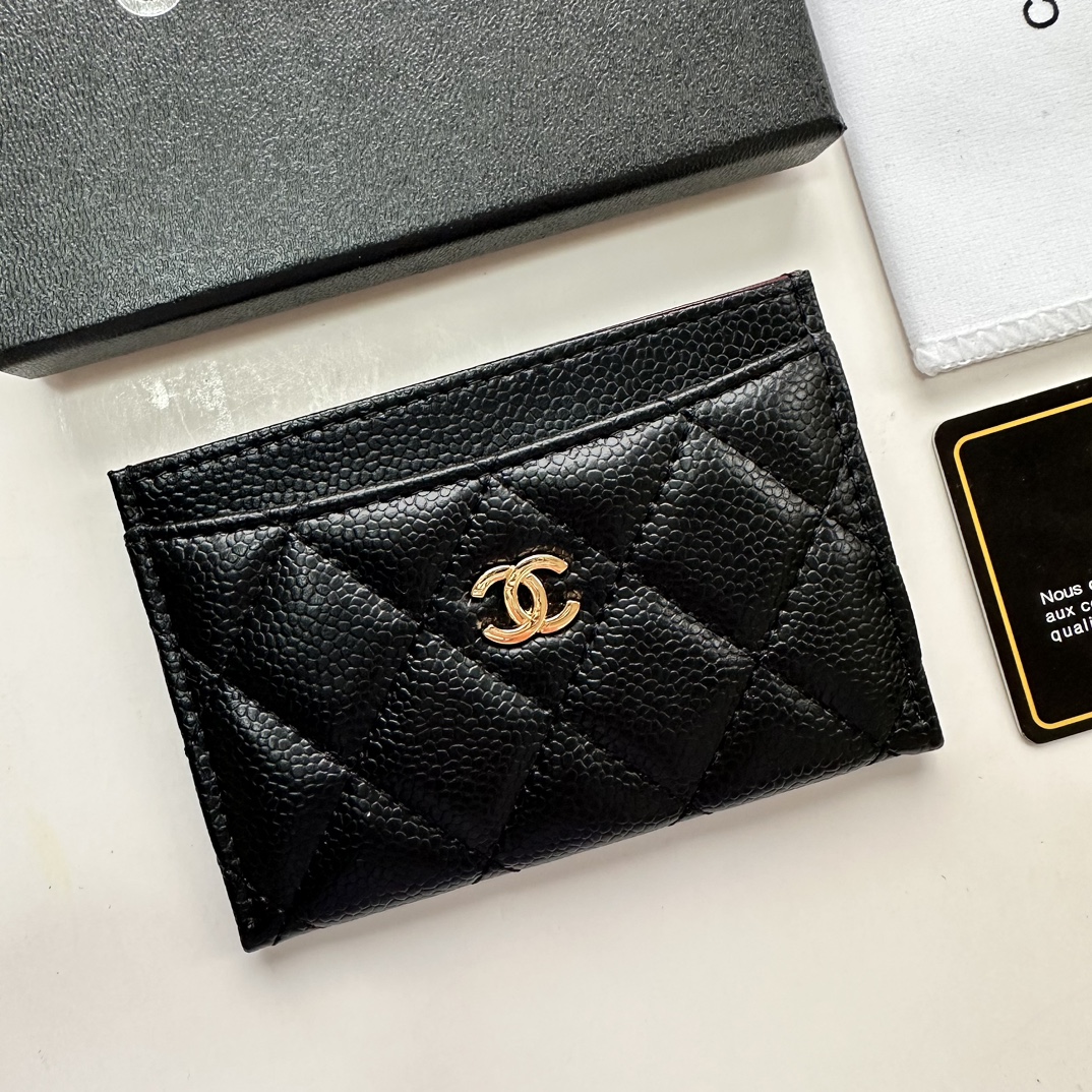 Chanel CLASSIC CARD HOLDER Grained Calfskin & Gold-Tone MetalBlack -Wallet