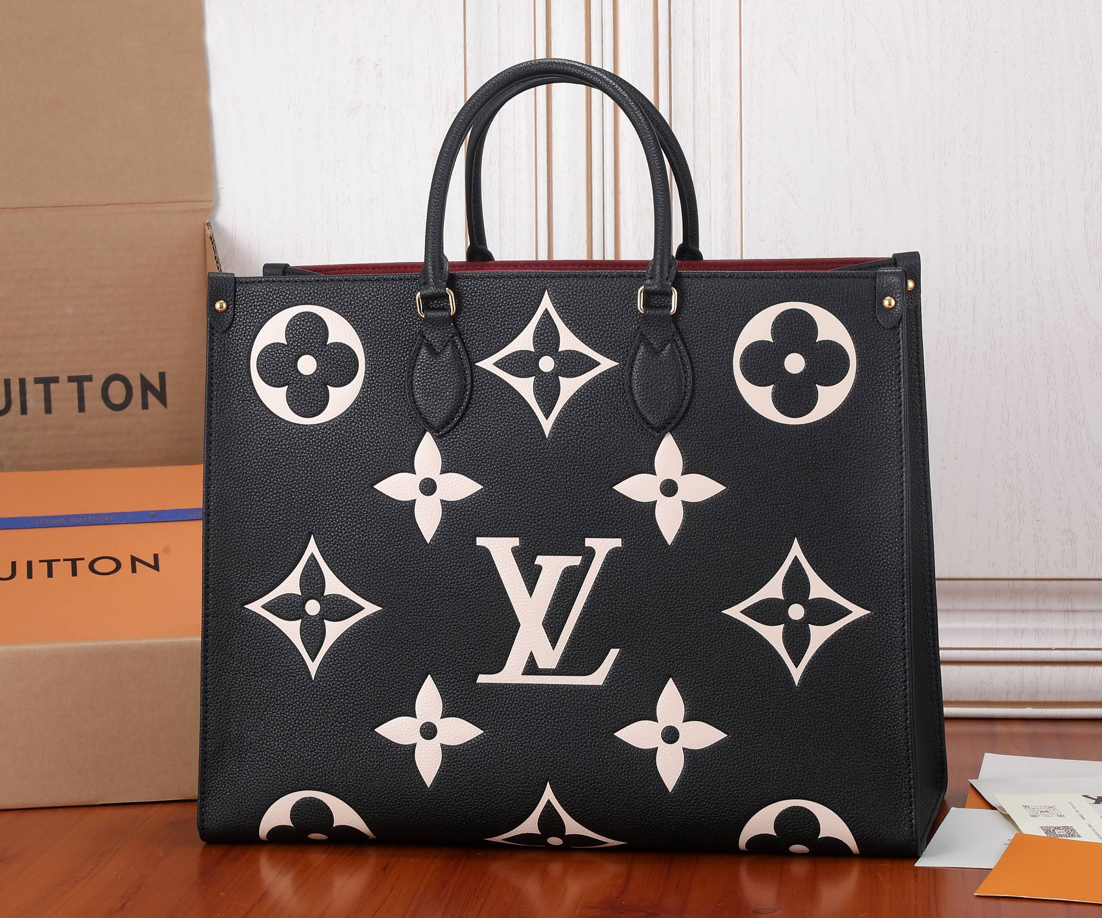 LOUIS VUITTON LV Bicolor Monogram Empreinte Leather Canvas Onthego GM Black - Bag