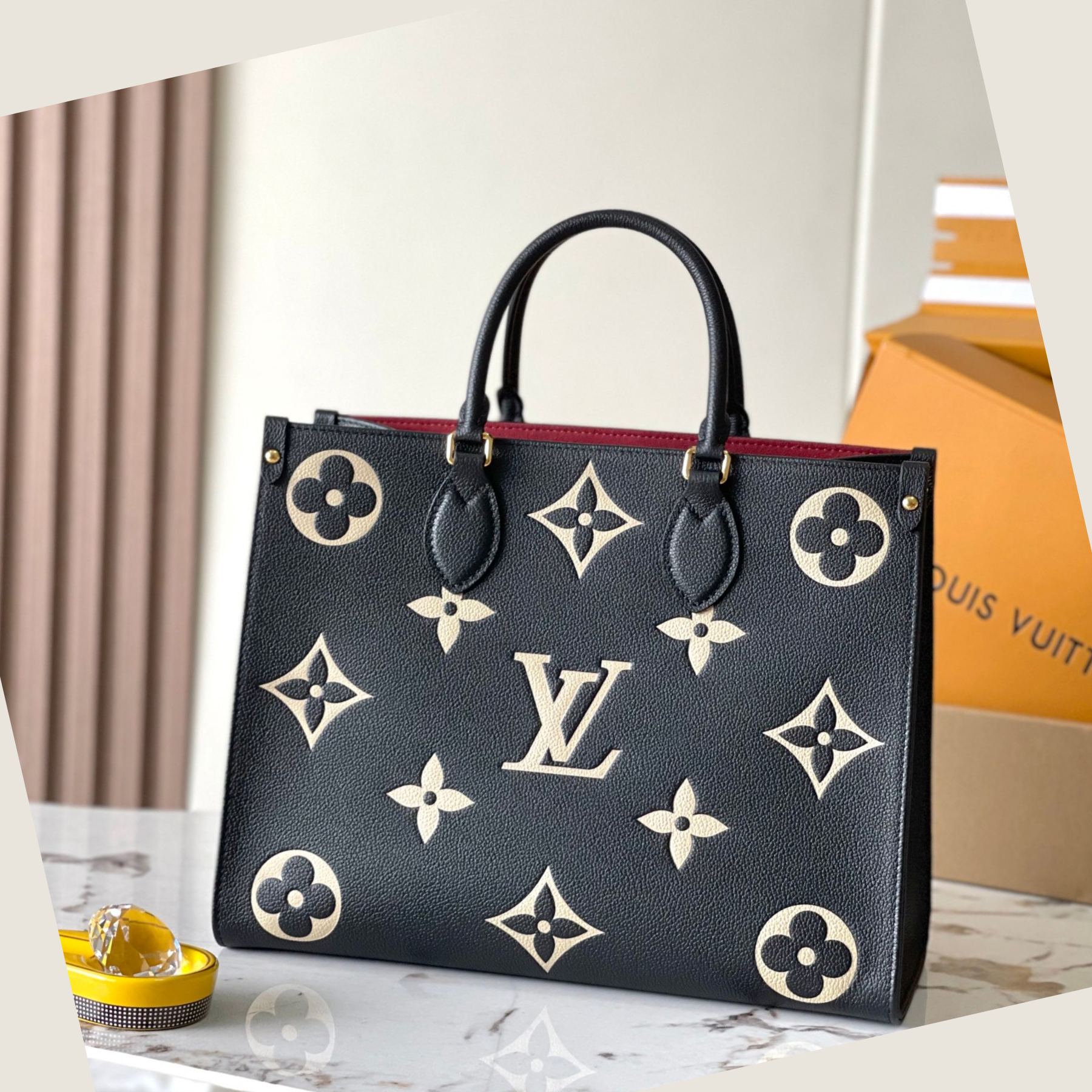 LOUIS VUITTON LV Bicolor Monogram Empreinte Leather Canvas Onthego MM Black - Bag