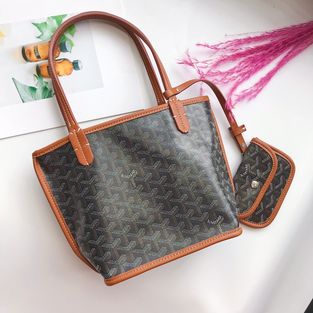 Goyard Goyardine Black and Tan Anjou Mini Reversible Tote Bag Silver Hardware - Bag