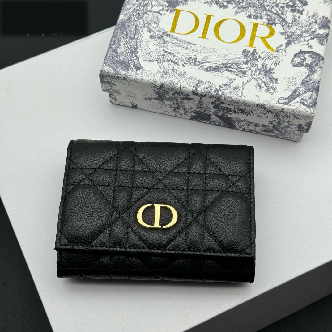 Dior Caro Montaigne Glycine Wallet-Black Leather Wallet