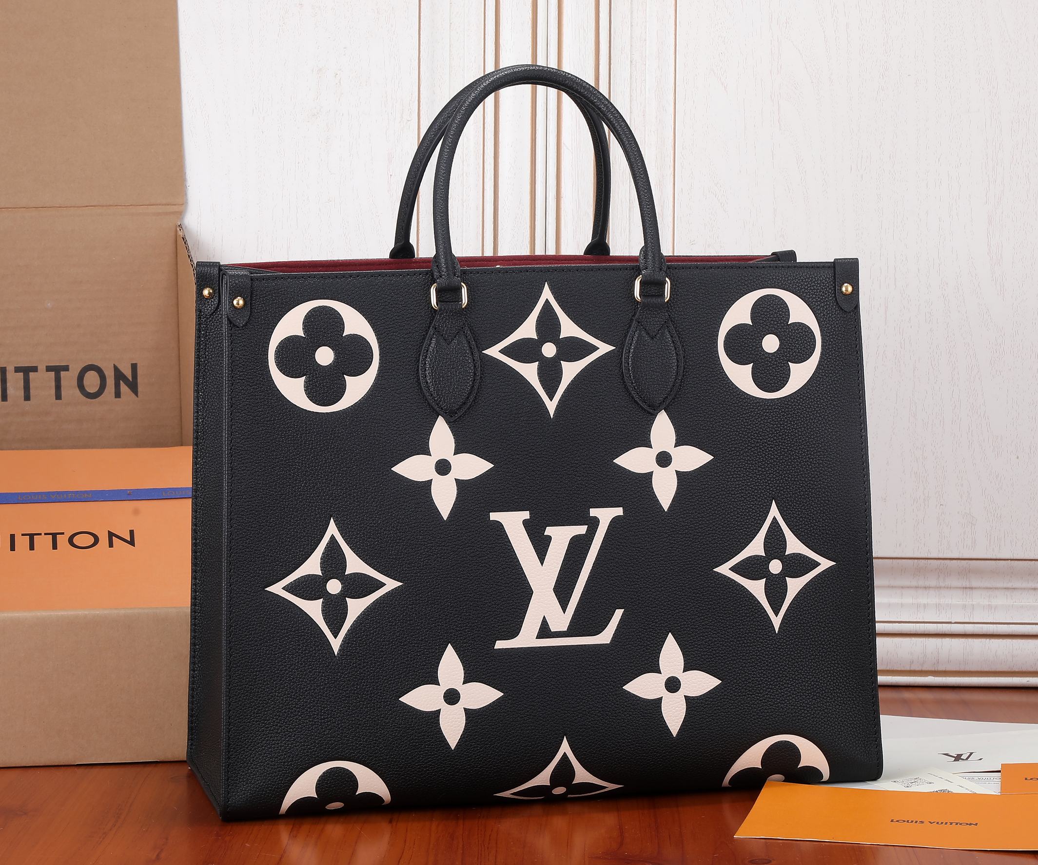 LOUIS VUITTON LV Bicolor Monogram Empreinte Leather Canvas Onthego GM Black - Bag