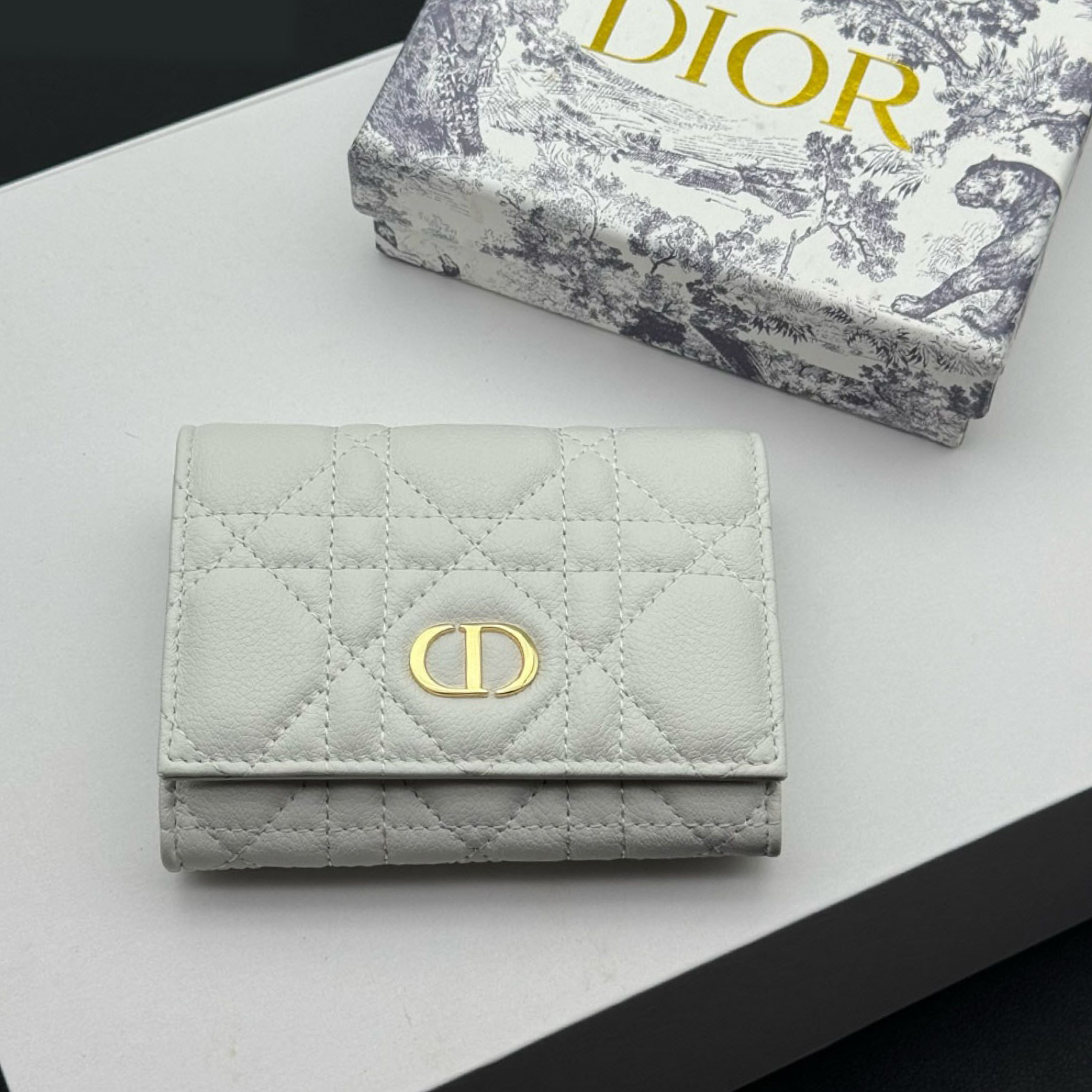 Dior Caro Montaigne Glycine Wallet-White Leather Wallet