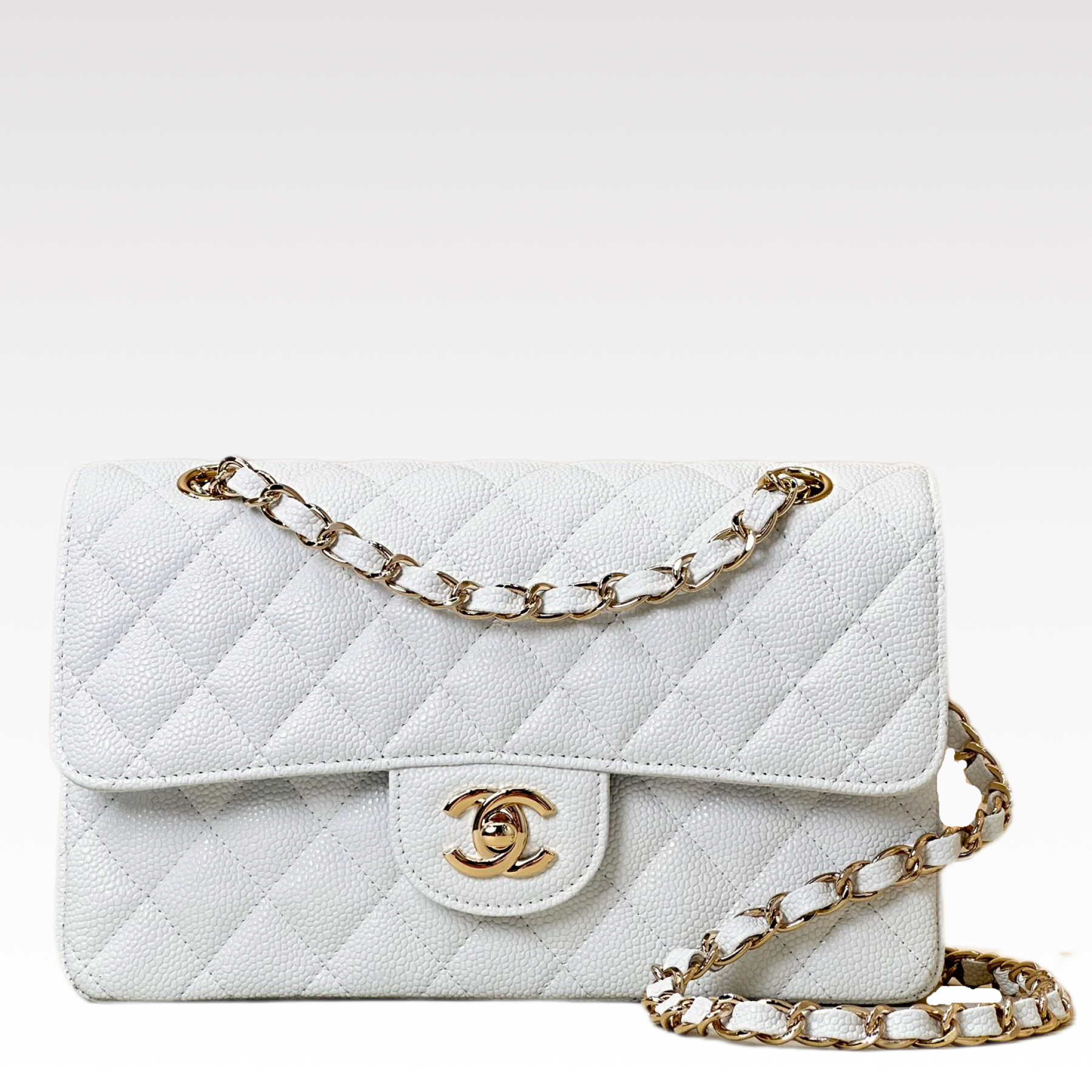Chanel Classic Double Flag Bag White Leather Shoulder Bag