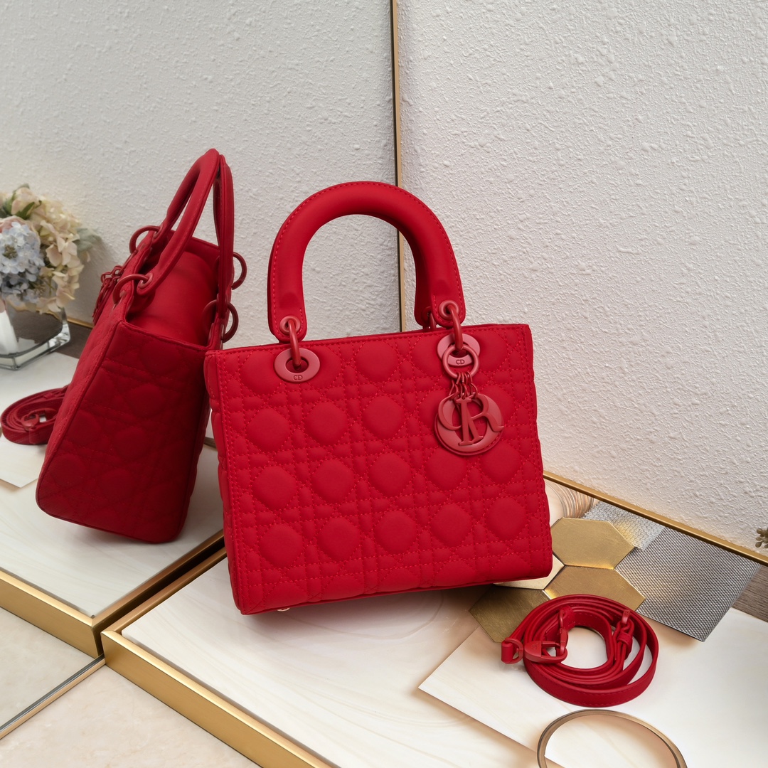 Dior Medium Lady Dior Bag Red Ultramatte Calfskin - Bag