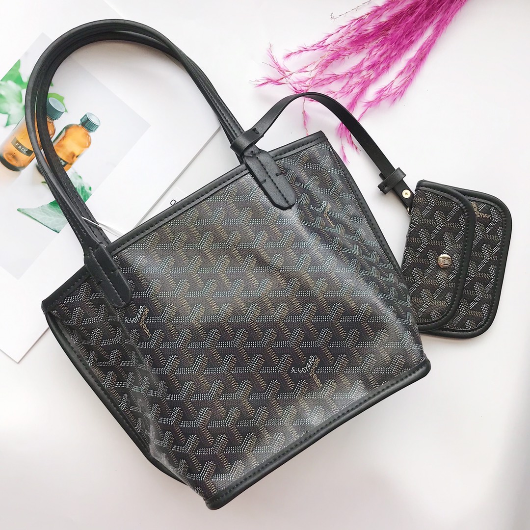 Goyard Goyardine Black Anjou Mini Reversible Tote Bag Silver Hardware - Bag
