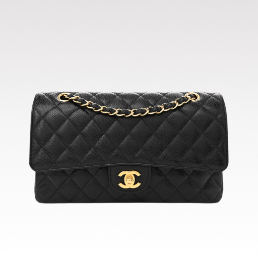 Chanel Classic Flag Bag Medium Classic Double Flap Bag Black Caviar Gold Hardware - Bag