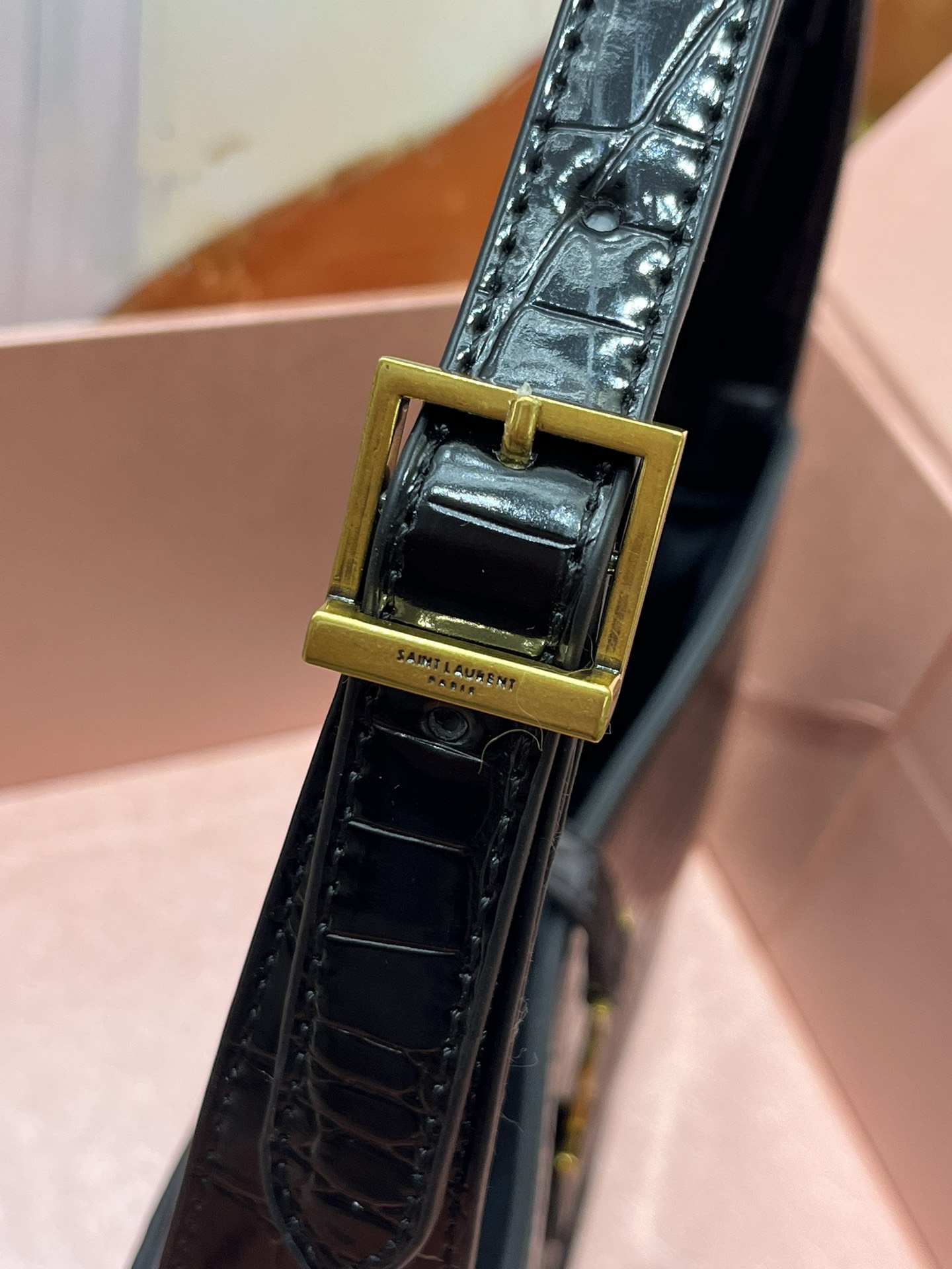 SAINT LAURENT YSL Croc-Embossed Le 5 à 7 Hobo Bag