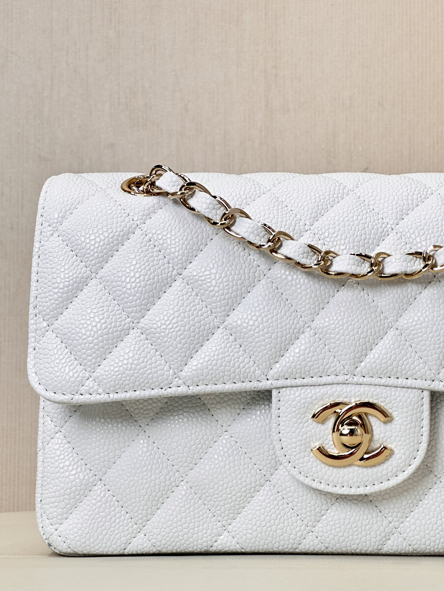 Chanel Classic Double Flag Bag White Leather Shoulder Bag