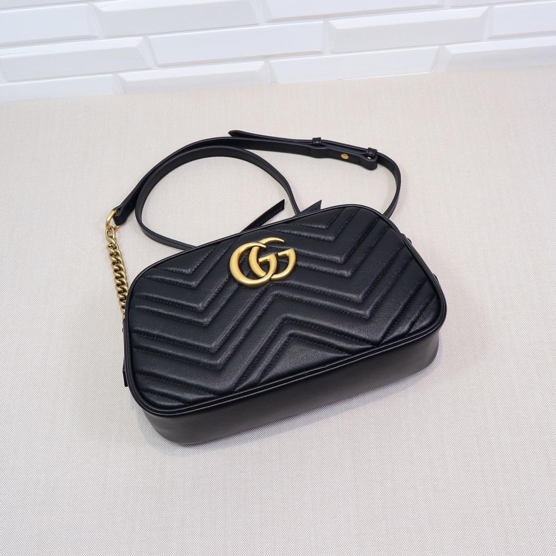GUCCI Calfskin Matelasse GG Marmont Chain Shoulder Bag Black - Bag