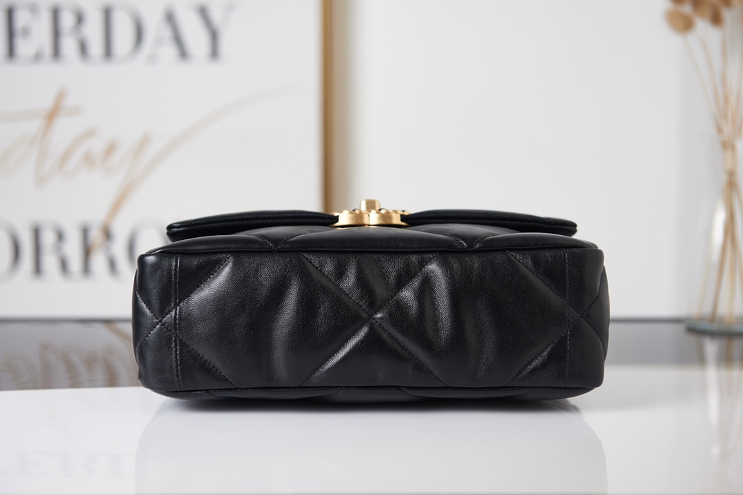 Chanel Calfskin Quilted Large Chanel 19 Flap Black -Golden - Bag
