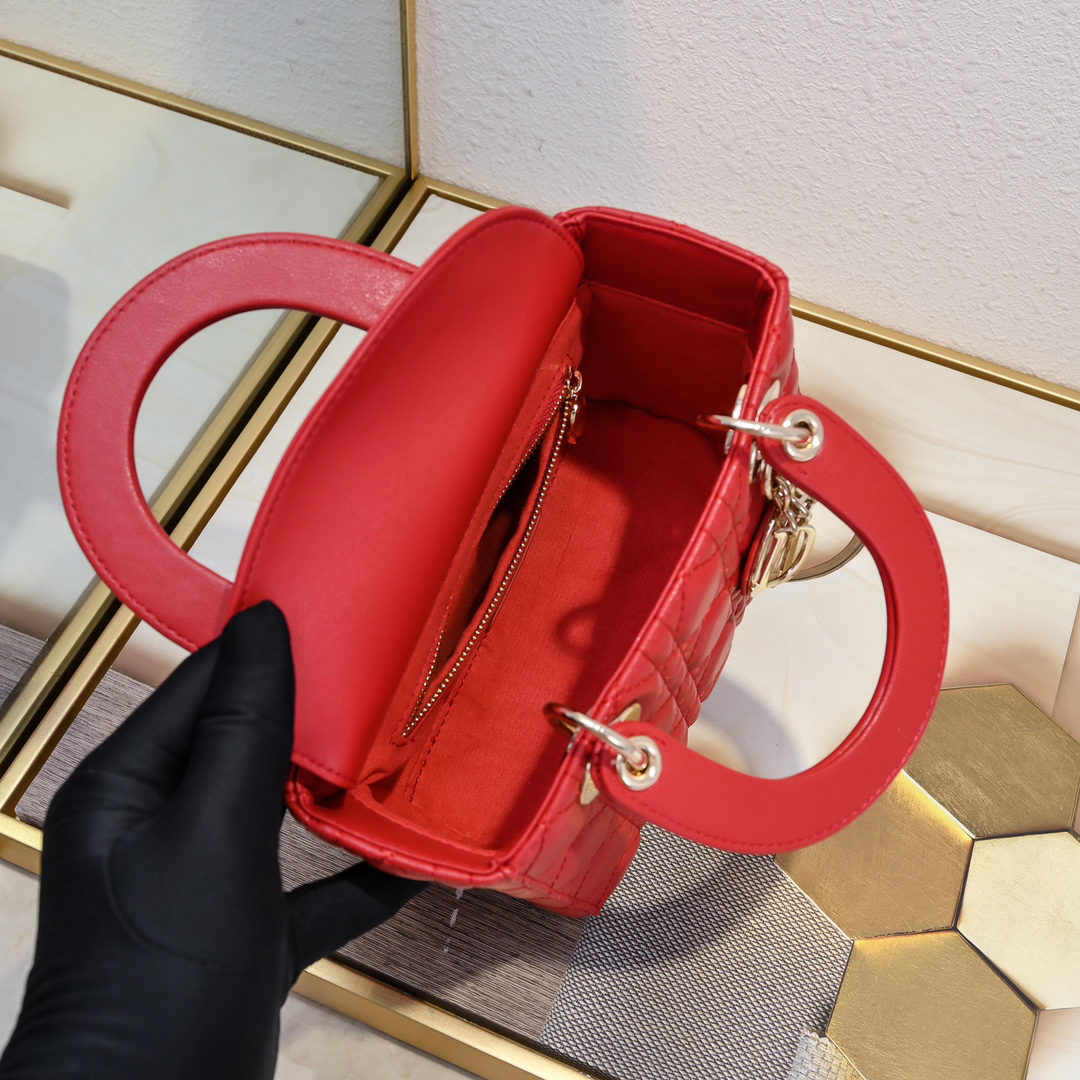 Dior Small Lady Dior Bag Red Cannage Calfskin Golden Hardware - Bag