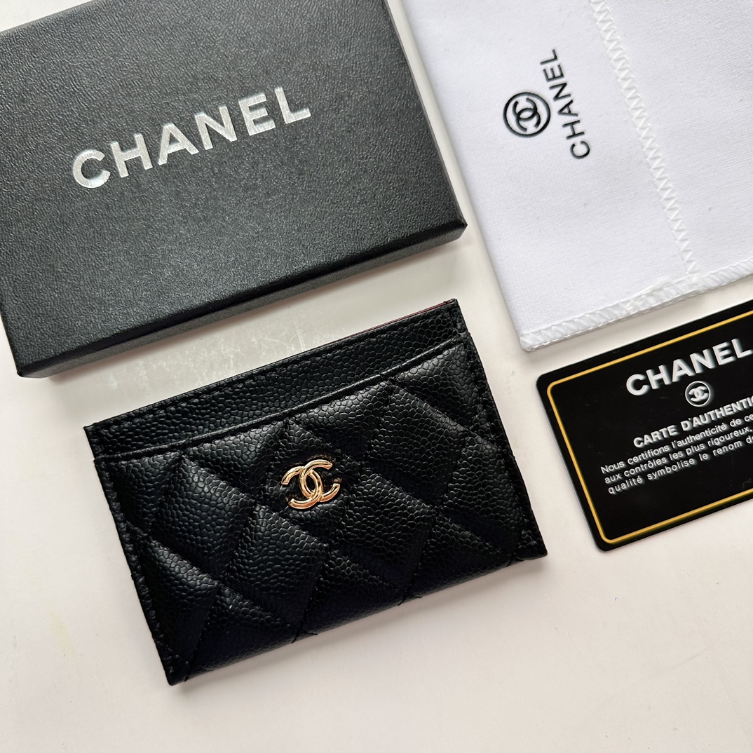 Chanel CLASSIC CARD HOLDER Grained Calfskin & Gold-Tone MetalBlack -Wallet