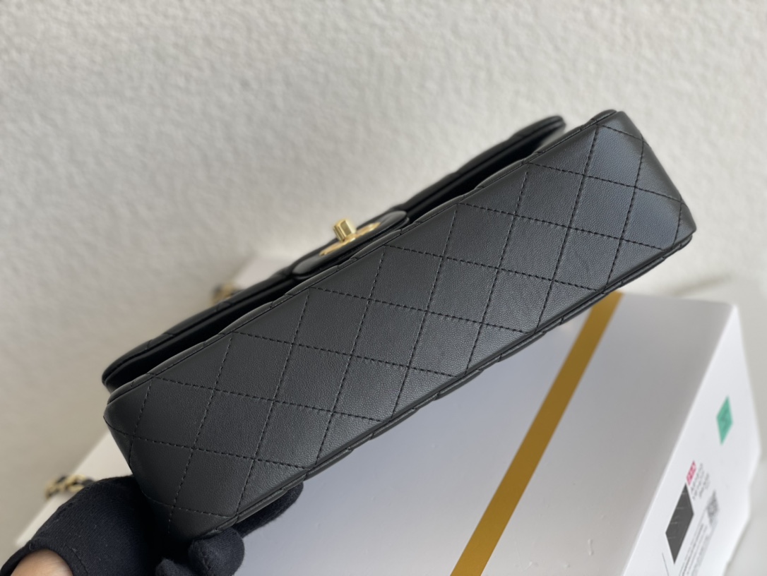 Chanel Classic Double Flag Bag Black Leather Golden Hardware Shoulder Bag