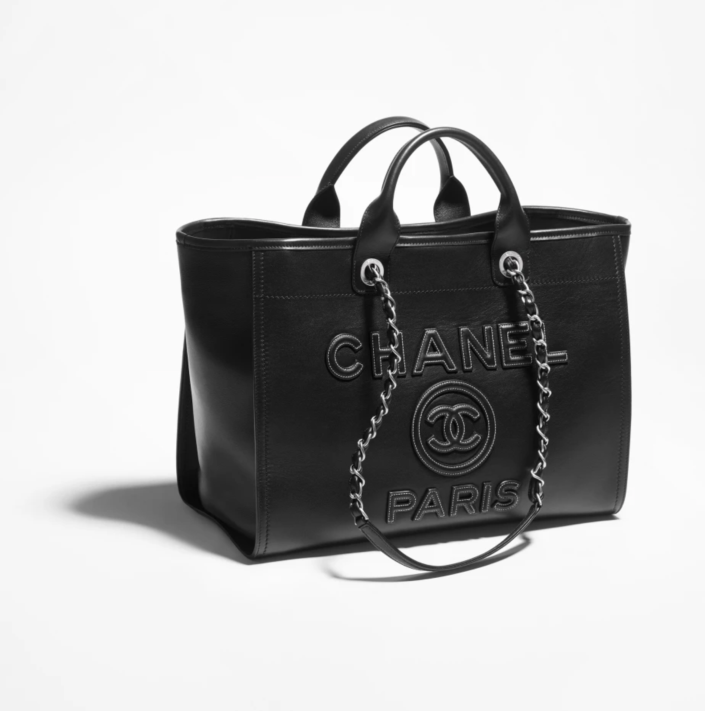 Chanel Shopping Tote Bag Mixed Fibres, Calfskin & Silver-Tone Metal-Black - Bag