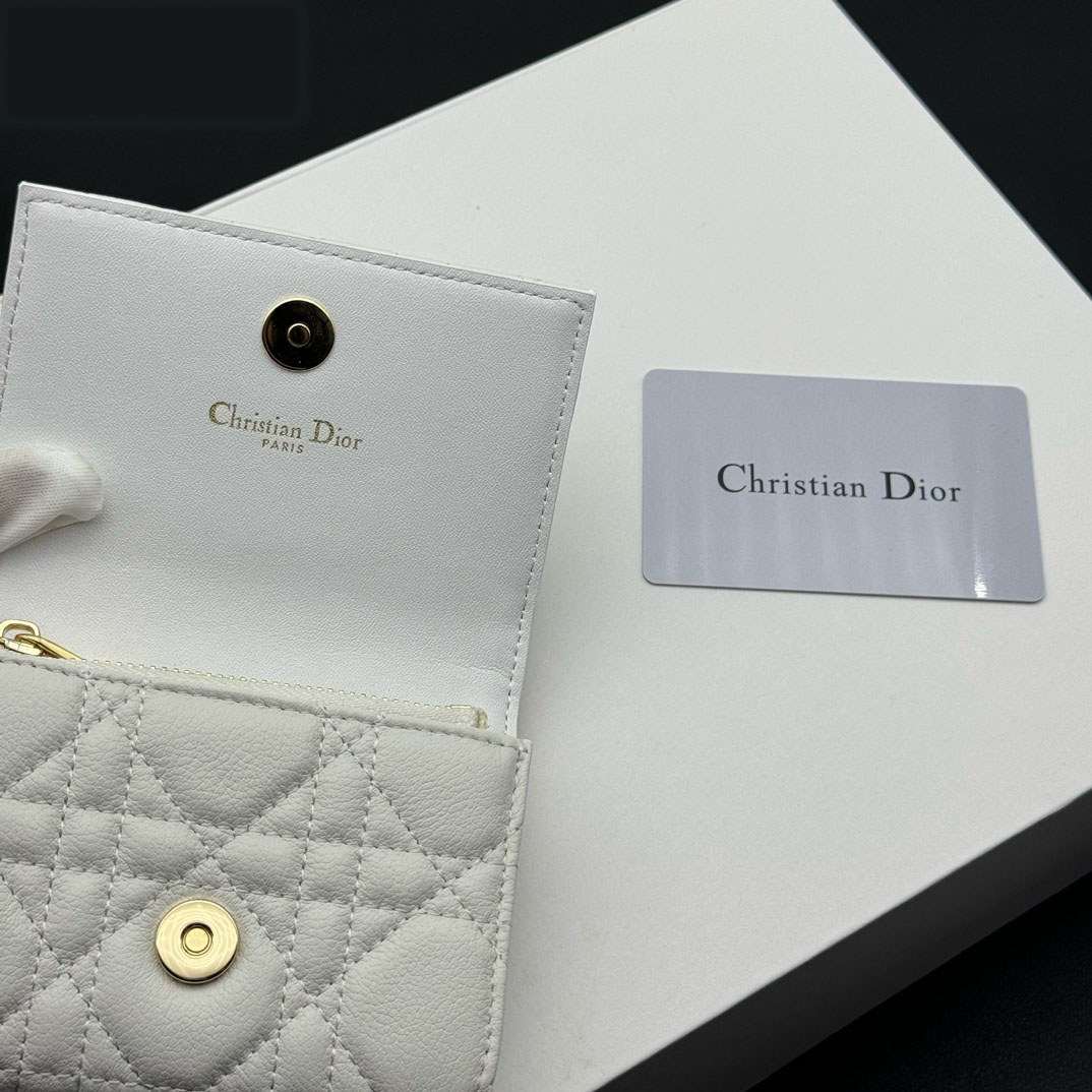 Dior Caro Montaigne Glycine Wallet-White Leather Wallet
