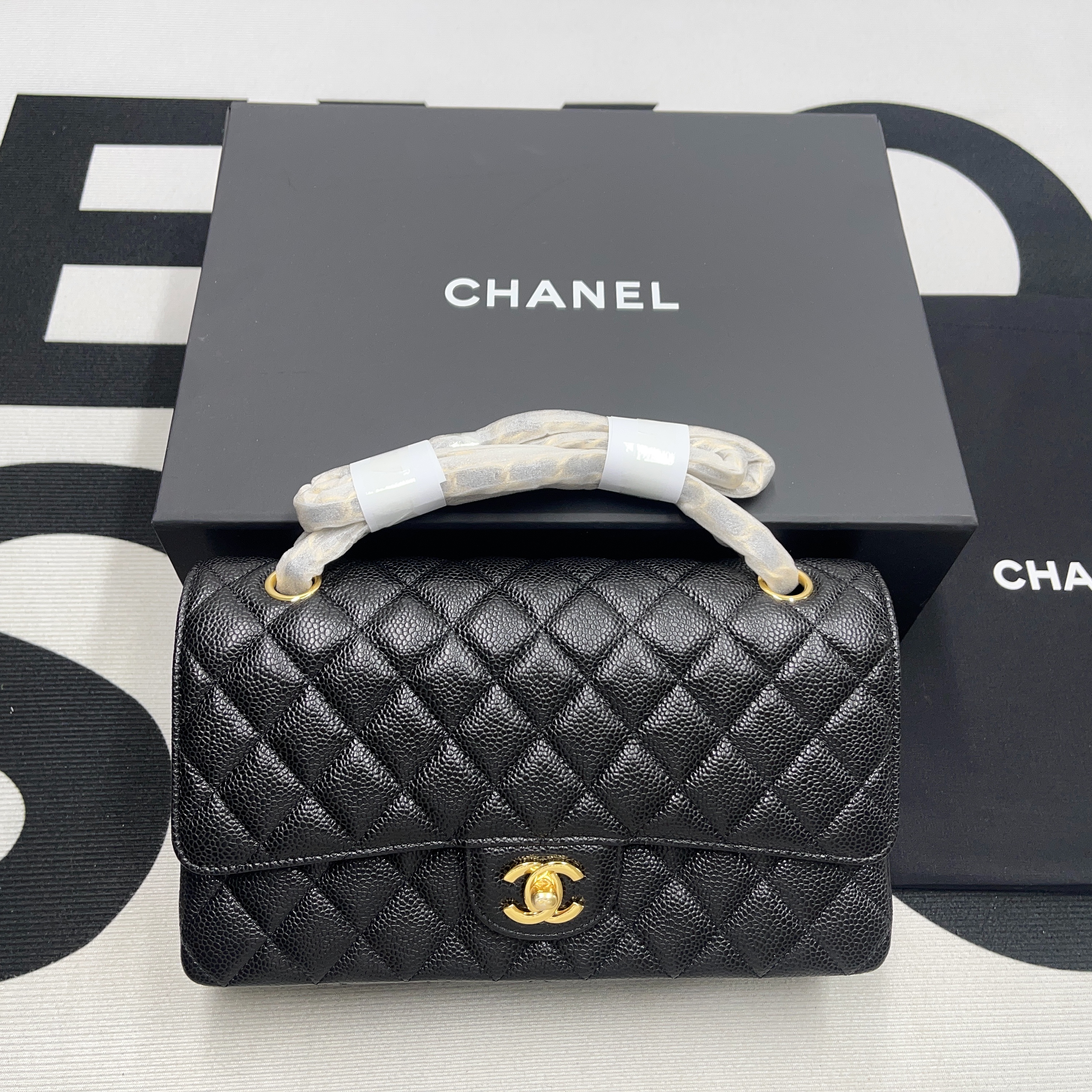 Chanel Classic Flag Bag Jumbo Classic Double Flap Bag Black Caviar Gold Hardware - Bag