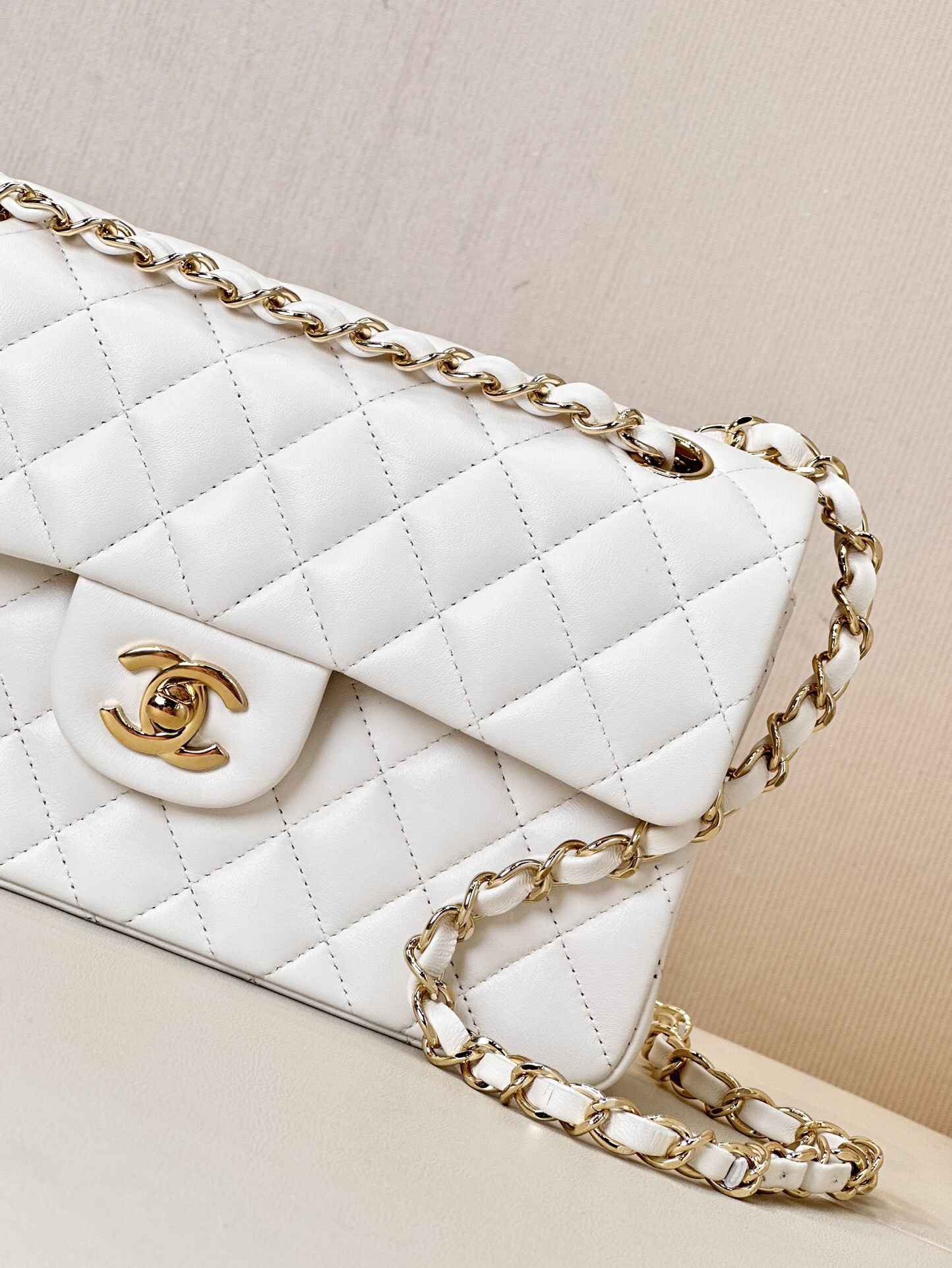 Chanel Classic Double Flag Bag White Leather Shoulder Bag