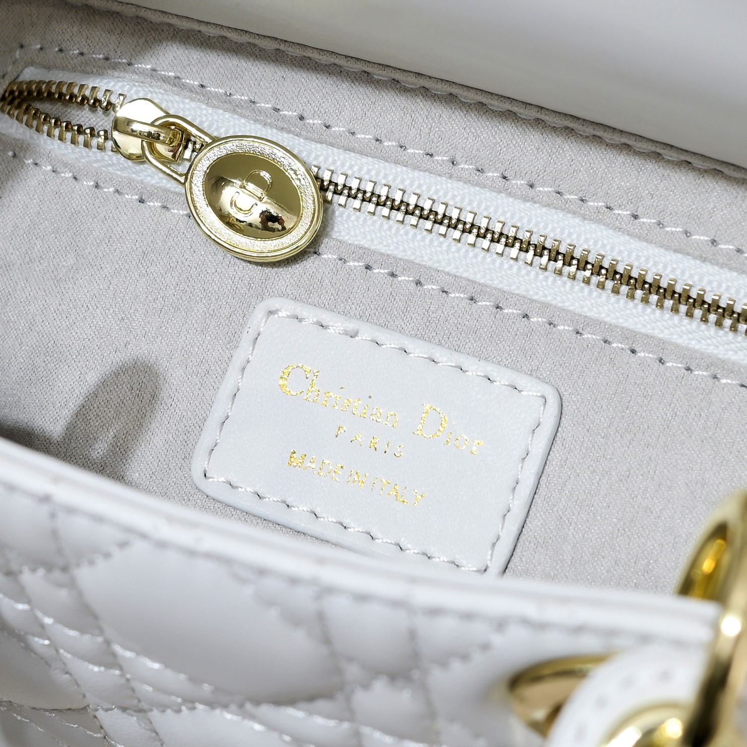 Dior Small Lady Dior Bag White Cannage Calfskin Golden Hardware - Bag