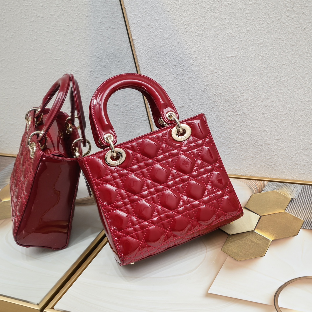 Dior Small Lady Dior Bag Red Cannage Calfskin Golden Hardware - Bag