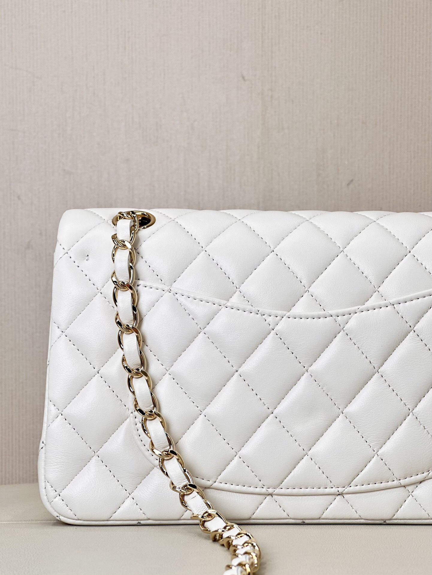 Chanel Classic Double Flag Bag White Leather Shoulder Bag