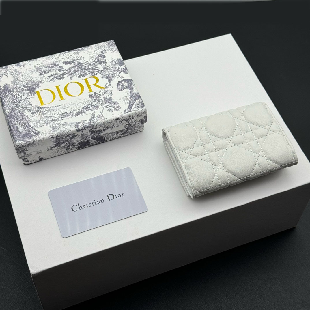 Dior Caro Montaigne Glycine Wallet-White Leather Wallet