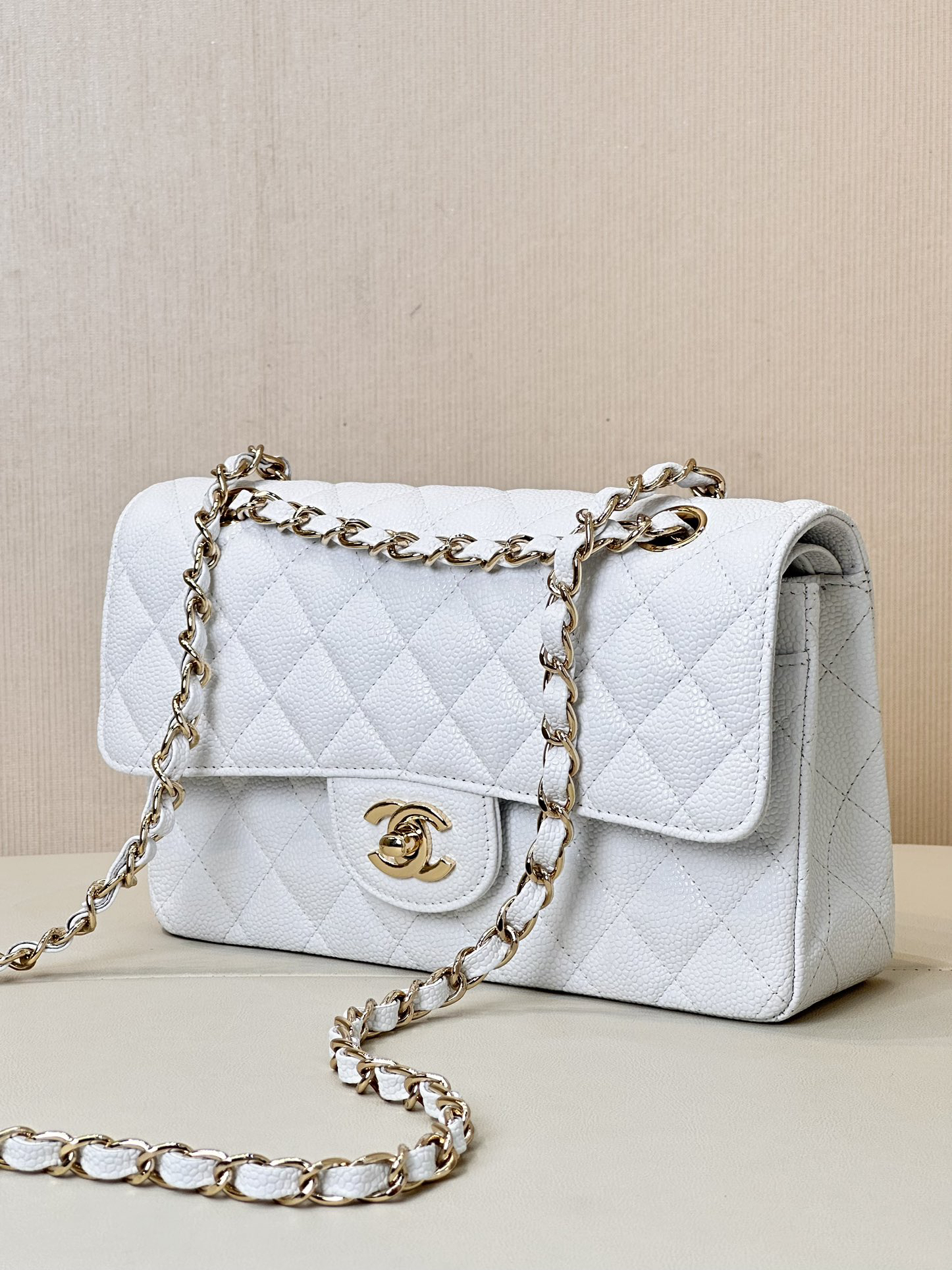 Chanel Classic Double Flag Bag White Leather Shoulder Bag