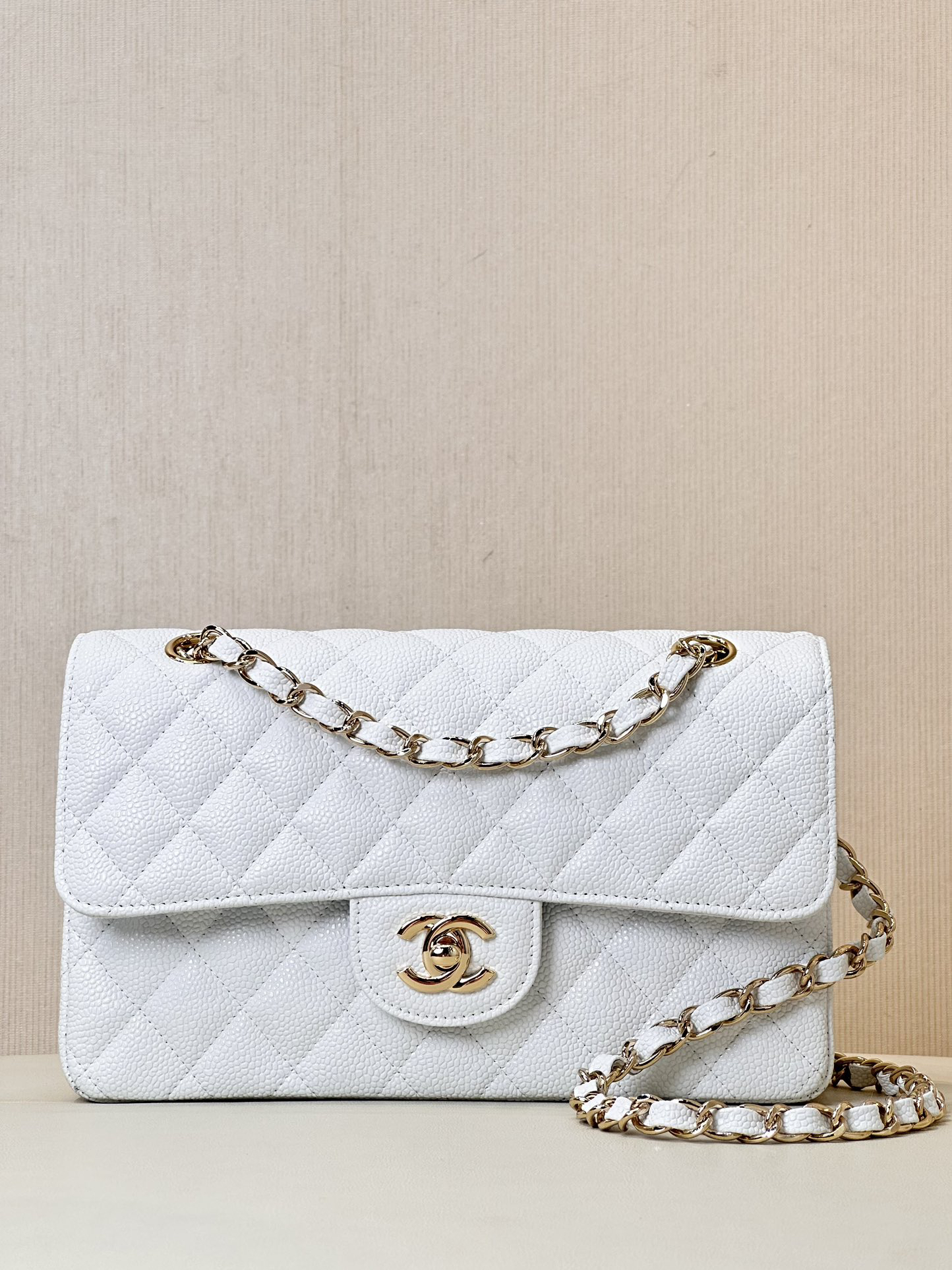 Chanel Classic Double Flag Bag White Leather Shoulder Bag