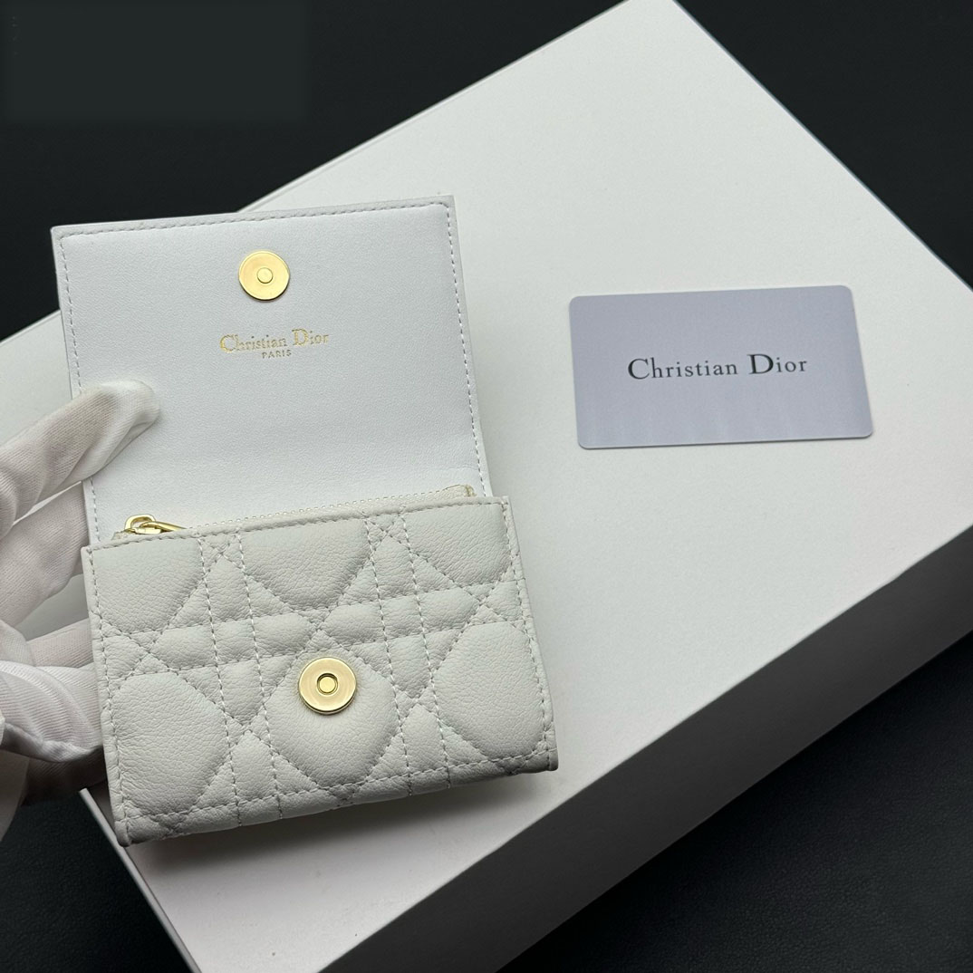 Dior Caro Montaigne Glycine Wallet-White Leather Wallet