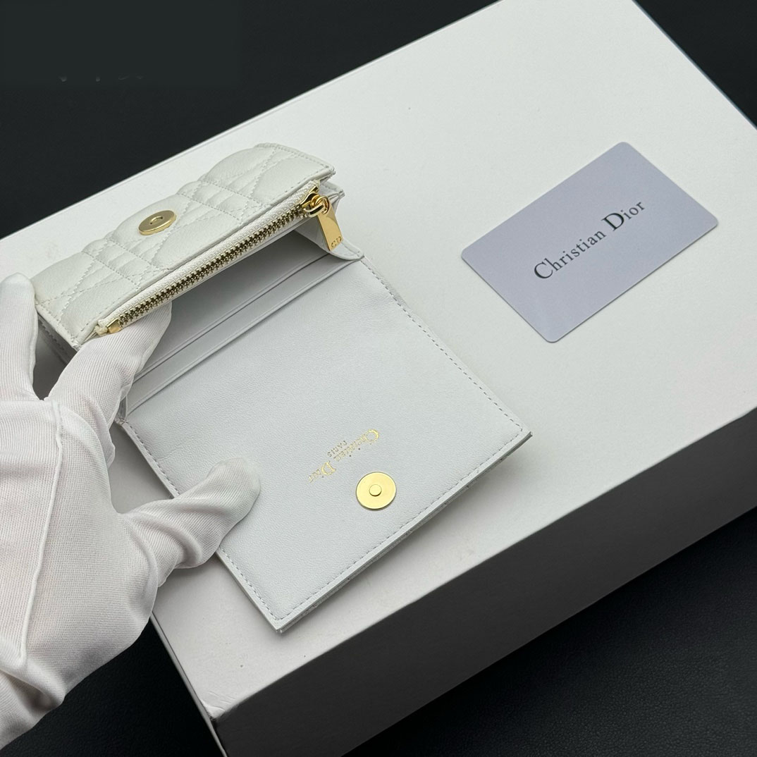 Dior Caro Montaigne Glycine Wallet-White Leather Wallet