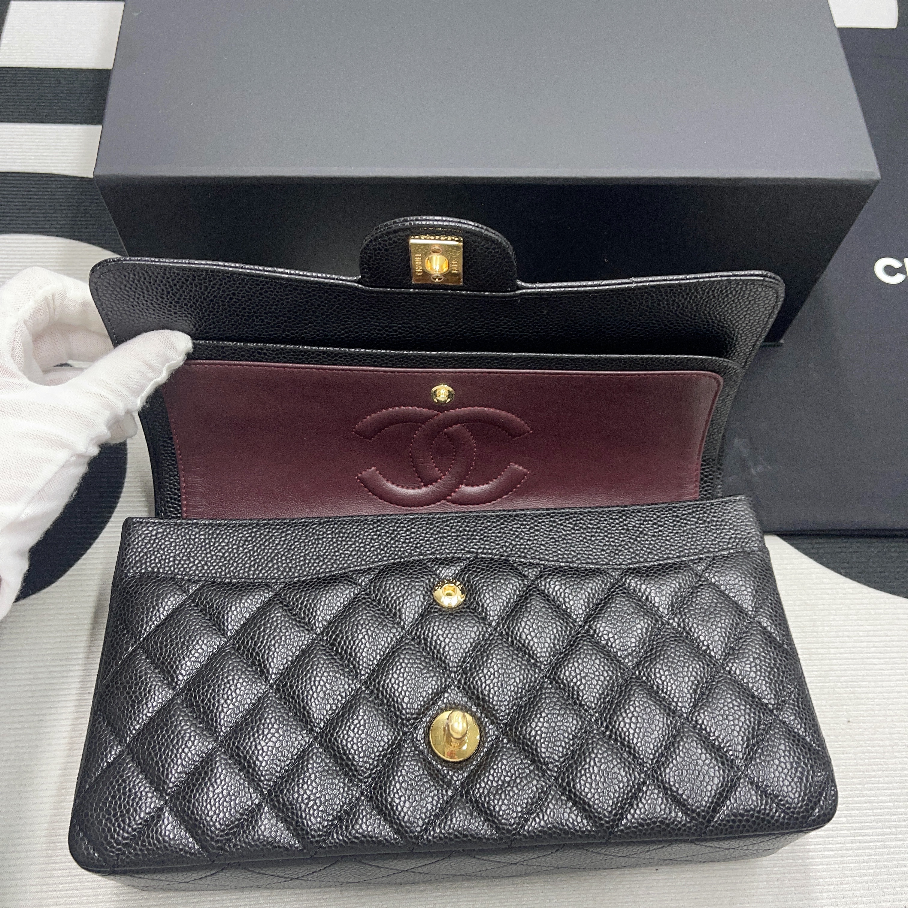 Chanel Classic Flag Bag Jumbo Classic Double Flap Bag Black Caviar Gold Hardware - Bag