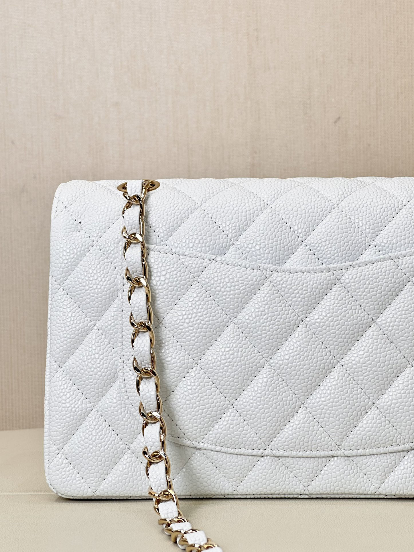 Chanel Classic Double Flag Bag White Leather Shoulder Bag