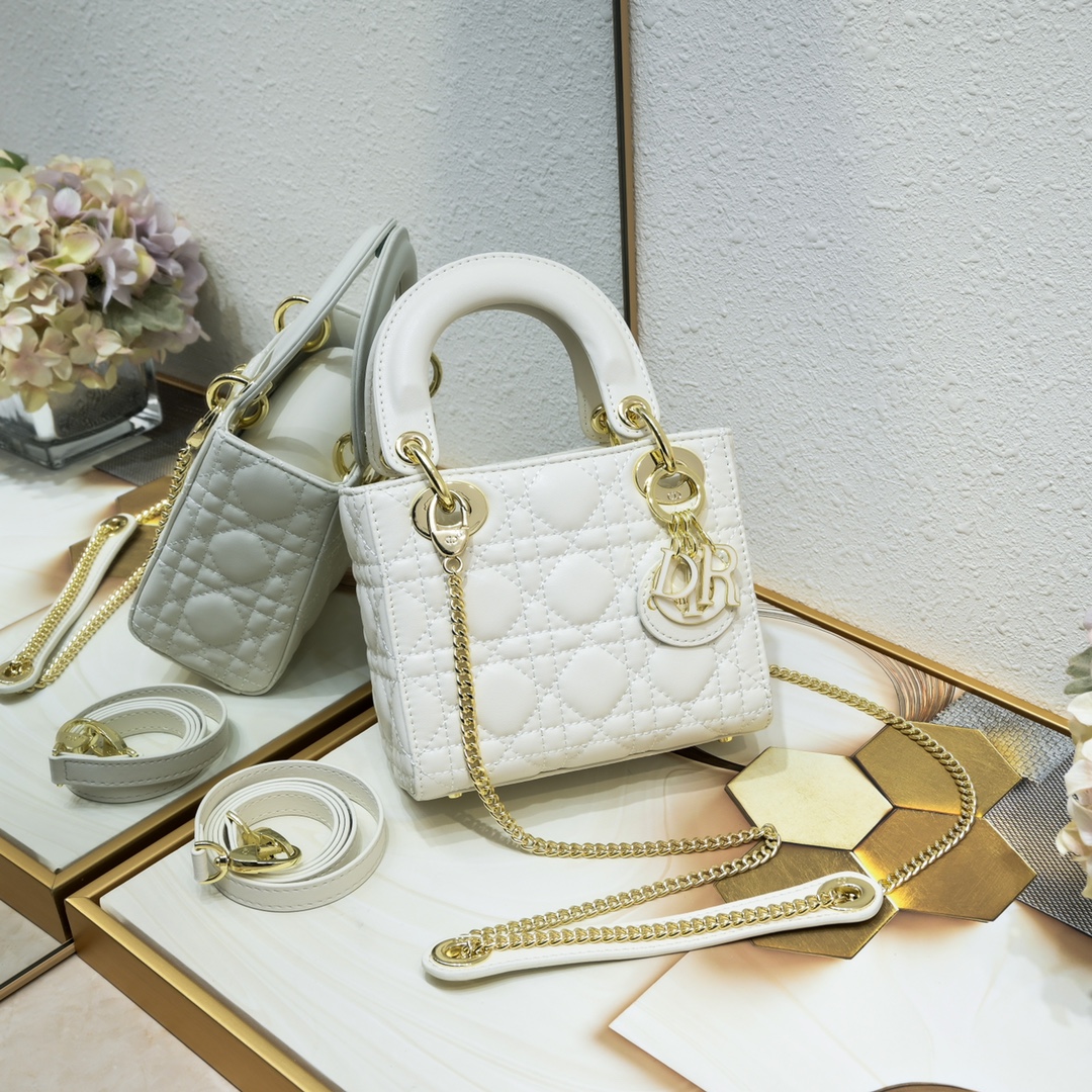 Dior Mini Lady Dior Bag White Cannage Calfskin - Bag