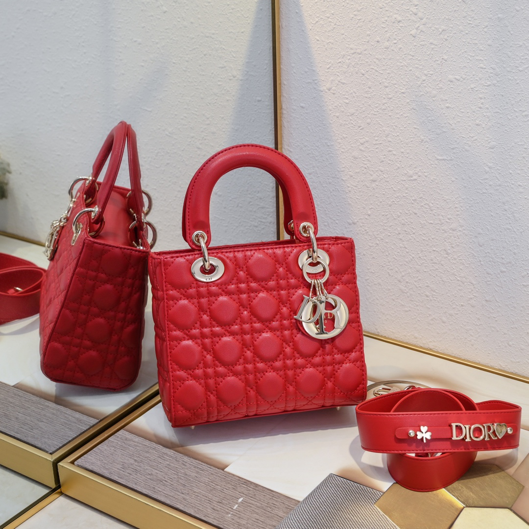 Dior Small Lady Dior Bag Red Cannage Calfskin Golden Hardware - Bag
