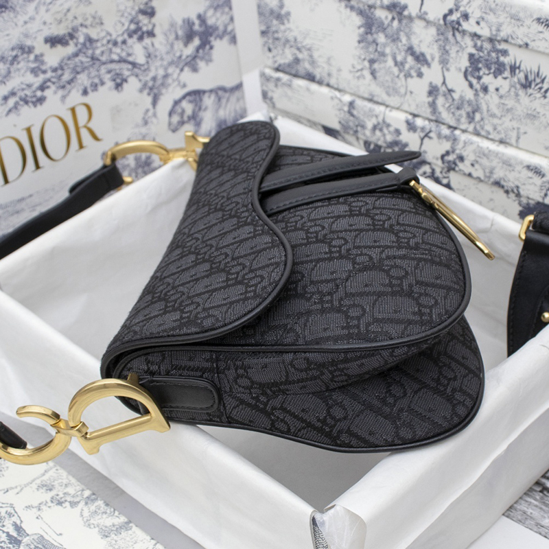 Dior Saddle Handbag Oblique Jacquard Black Bag