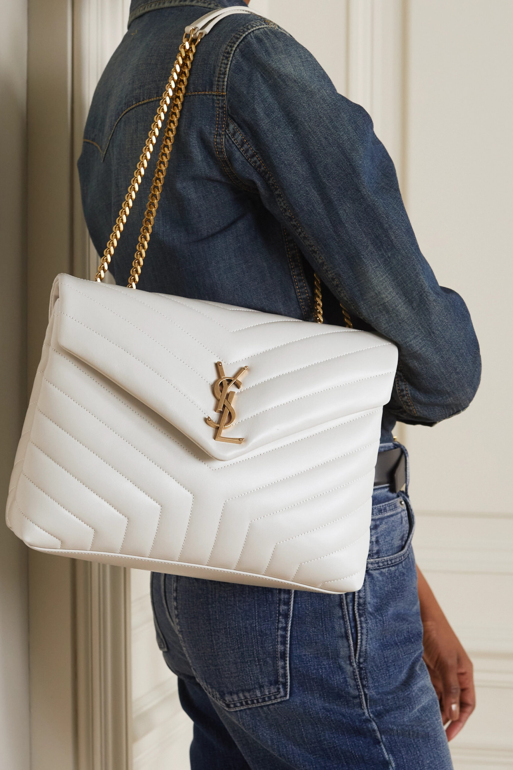 SAINT LAURENT Loulou medium quilted leather shoulder bag white - Bag