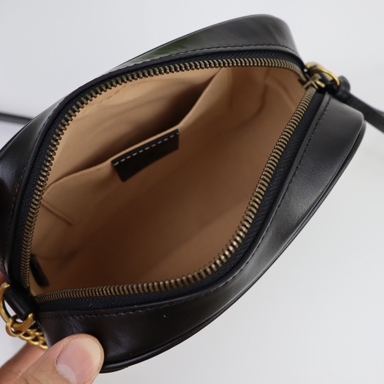 GUCCI Calfskin Matelasse Mini GG Marmont Chain Shoulder Bag Black - Bag