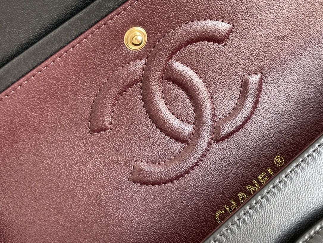 Chanel Classic Double Flag Bag Black Leather Golden Hardware Shoulder Bag