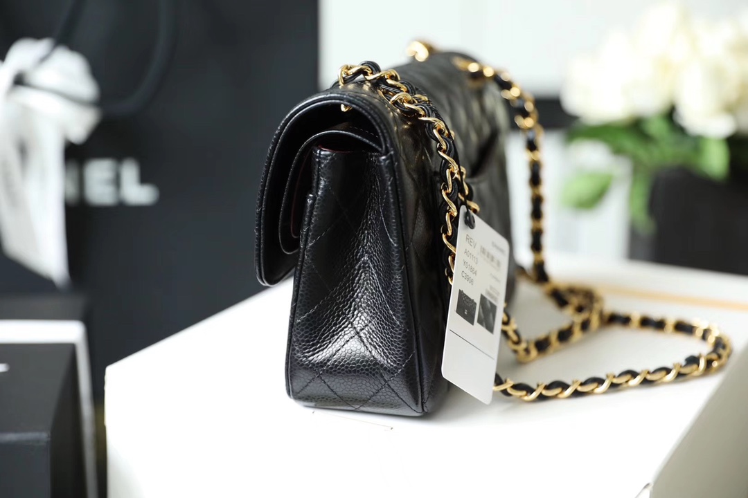 Chanel Classic Flag Bag Small Classic Double Flap Black Caviar Gold Hardware - Bag
