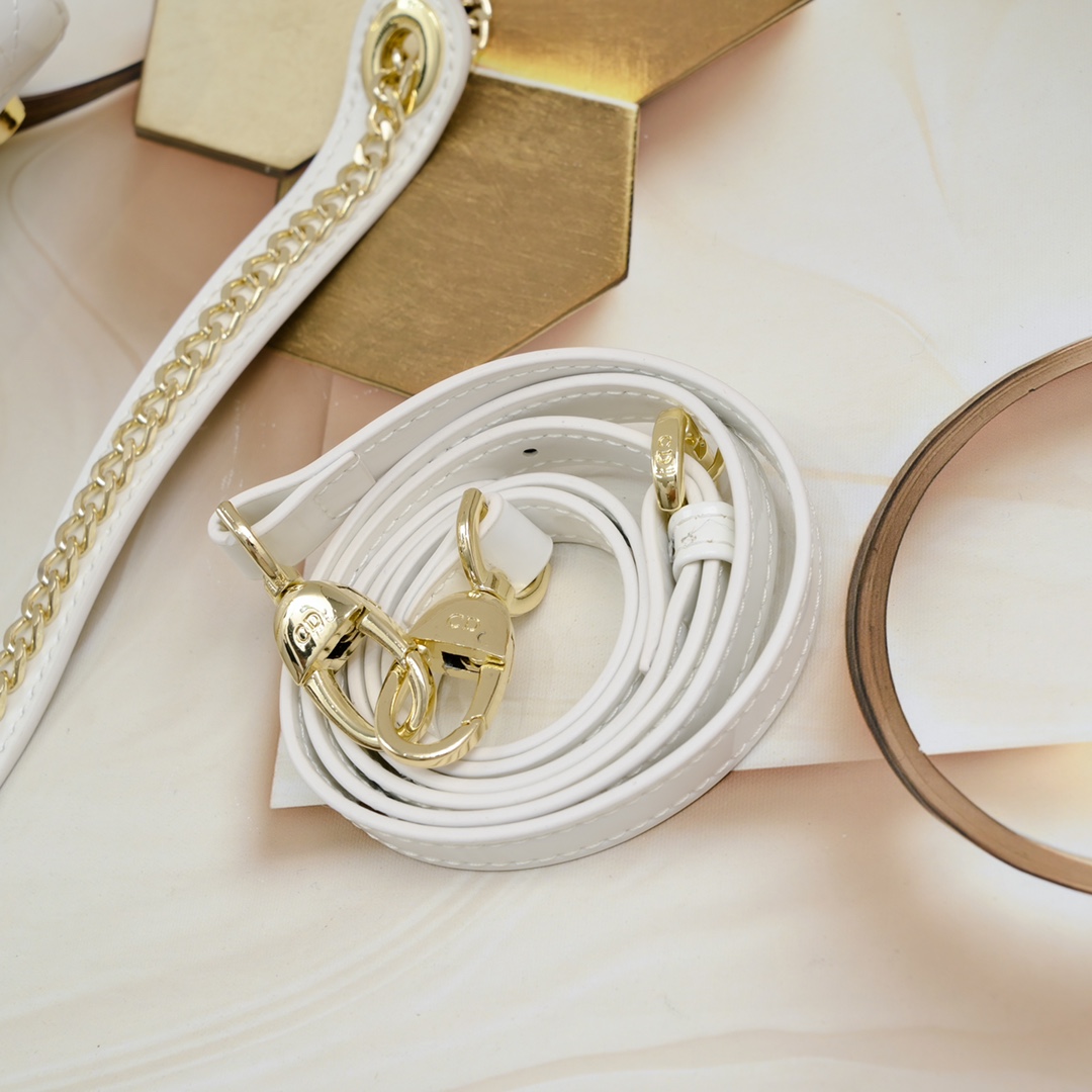 Dior Mini Lady Dior Bag Powder White Patent Cannage Calfskin Golden Hardware - Bag