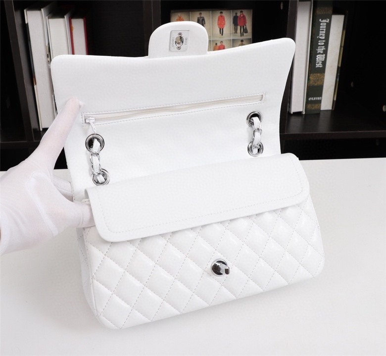 Chanel Classic Double Flap Bag White Silver Hardware - Bag
