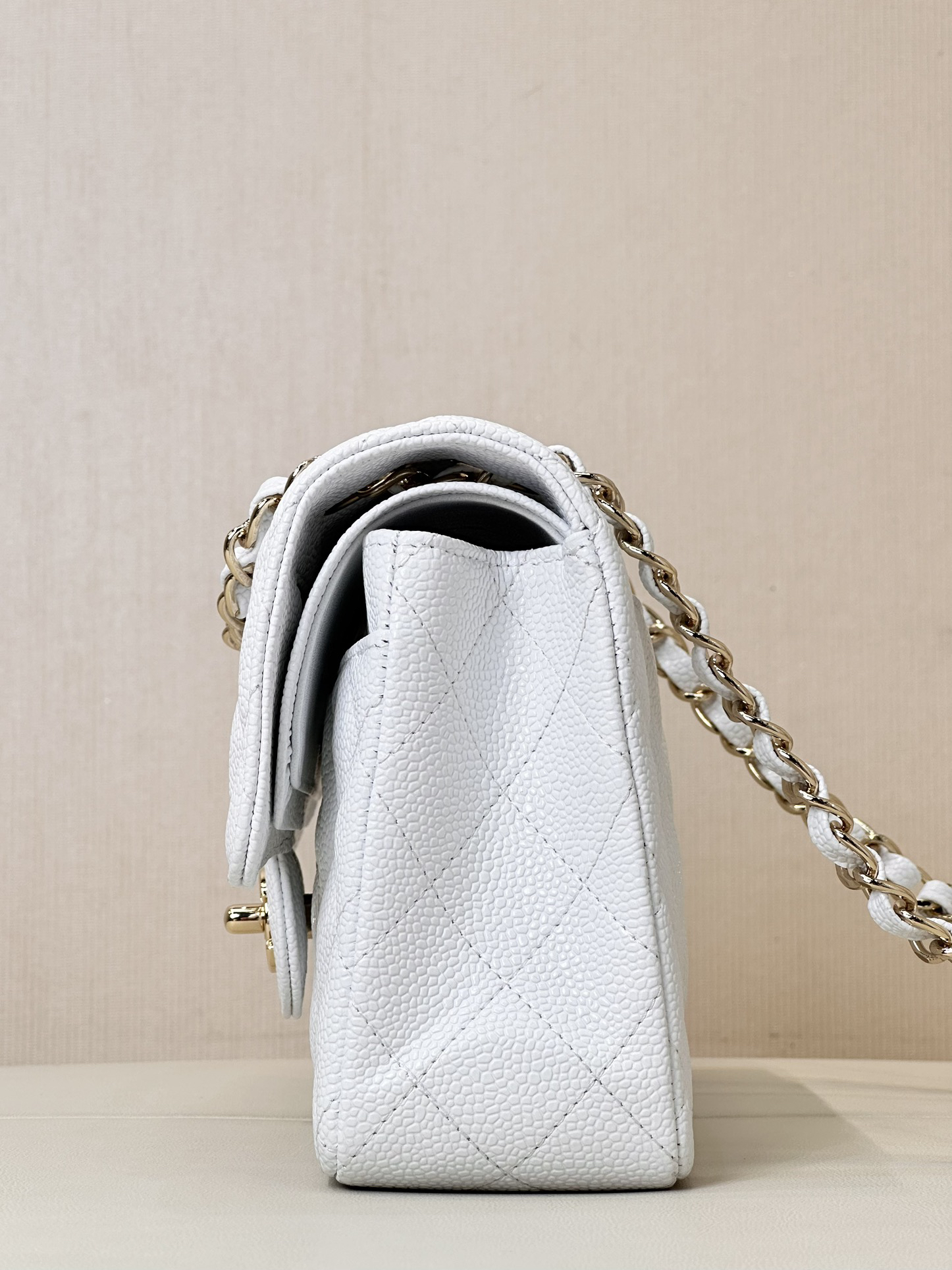 Chanel Classic Double Flag Bag White Leather Shoulder Bag