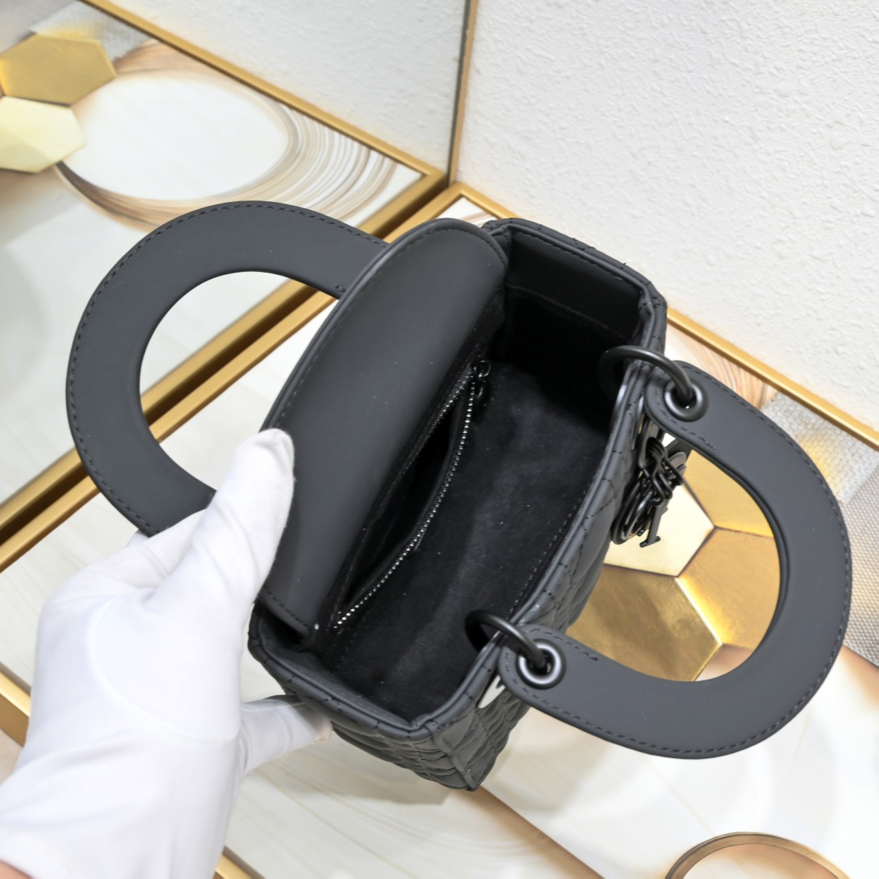 Dior Mini Lady Dior Bag Black Ultramatte Calfskin - Bag