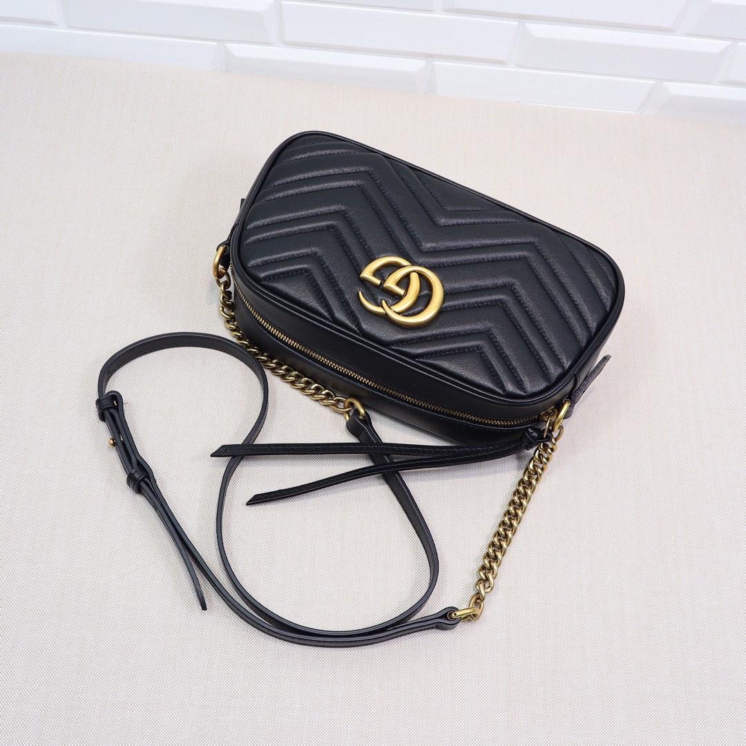 GUCCI Calfskin Matelasse GG Marmont Chain Shoulder Bag Black - Bag