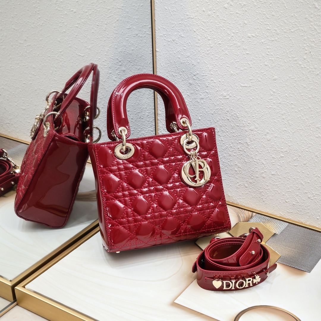 Dior Small Lady Dior Bag Red Cannage Calfskin Golden Hardware - Bag